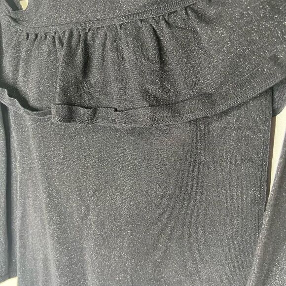 Lilly Pulitzer Black Sparkle Long Sleeve Cold Shoulder Shirt Top - Picture 2 of 7